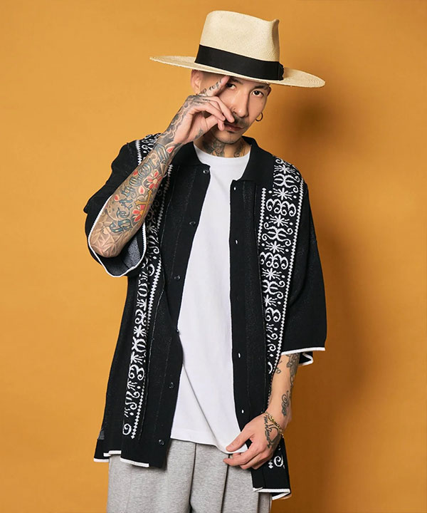 SUBCIETY サブサエティ Jacquard knit shirt メンズ シャツ 半袖 ニットシャツ ビッグシルエット 送料無料 ストリート atftps_15