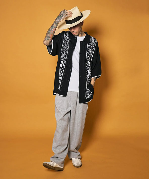 SUBCIETY サブサエティ Jacquard knit shirt メンズ シャツ 半袖 ニットシャツ ビッグシルエット 送料無料 ストリート atftps_16