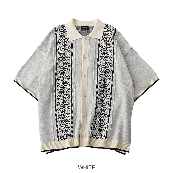 SUBCIETY サブサエティ Jacquard knit shirt メンズ シャツ 半袖 ニットシャツ ビッグシルエット 送料無料 ストリート atftps_17
