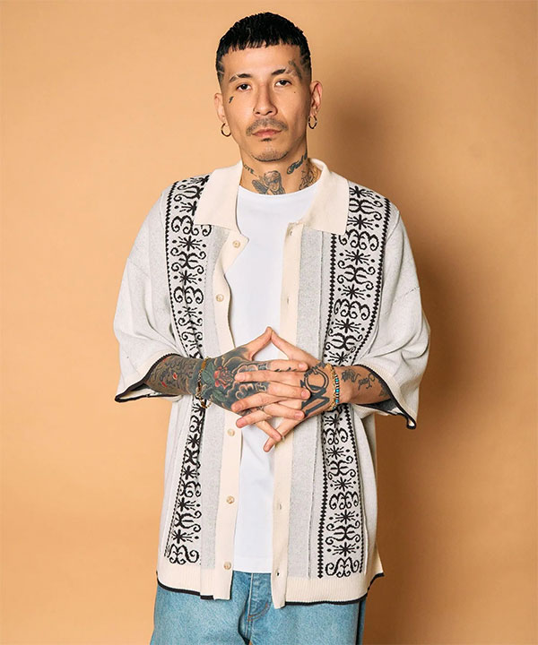 SUBCIETY サブサエティ Jacquard knit shirt メンズ シャツ 半袖 ニットシャツ ビッグシルエット 送料無料 ストリート atftps_2