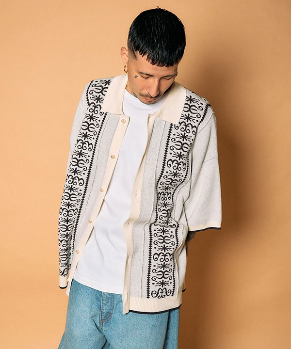 SUBCIETY サブサエティ Jacquard knit shirt メンズ シャツ 半袖 ニットシャツ ビッグシルエット 送料無料 ストリート atftps_3
