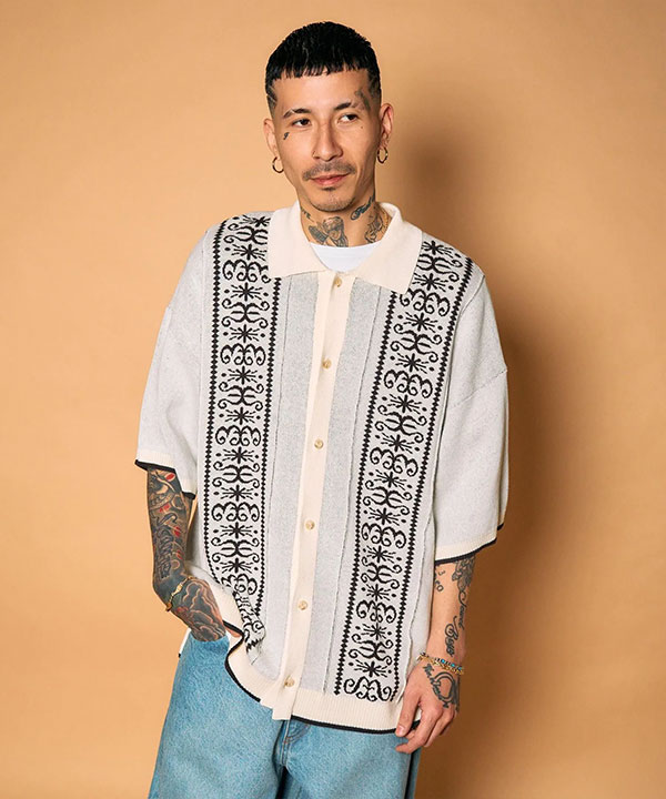 SUBCIETY サブサエティ Jacquard knit shirt メンズ シャツ 半袖 ニットシャツ ビッグシルエット 送料無料 ストリート atftps_5