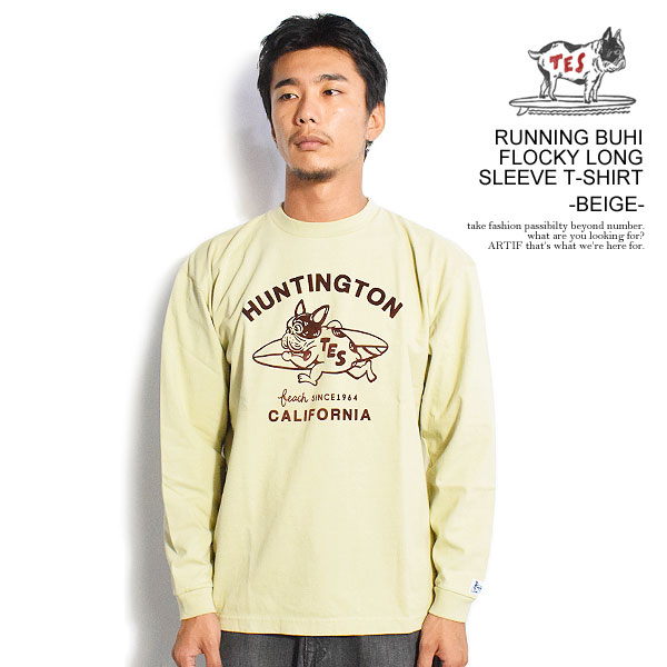 The Endless Summer エンドレスサマー TES RUNNING BUHI FLOCKY LONG SLEEVE T-SHIRT -BEIGE- 長袖 ロンT  atftps