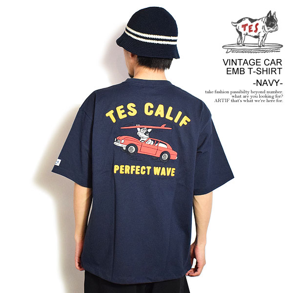 The Endless Summer エンドレスサマー TES VINTAGE CAR EMB T-SHIRT -NAVY- メンズ Tシャツ 半袖 TES ストリート atftps