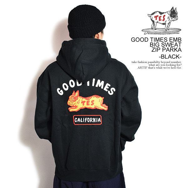 The Endless Summer エンドレスサマー TES GOOD TIMES EMB BIG SWEAT ZIP PARKA -BLACK- パーカー ジップパーカー atftps
