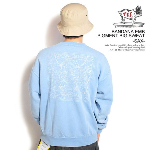 The Endless Summer エンドレスサマー TES BANDANA EMB PIGMENT BIG SWEAT -SAX- メンズ スウェット トレーナー atftps