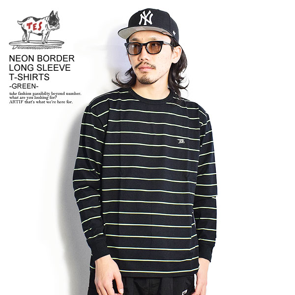 The Endless Summer エンドレスサマー TES NEON BORDER LONG SLEEVE T-SHIRTS -GREEN- メンズ Tシャツ 送料無料 ストリート atftps