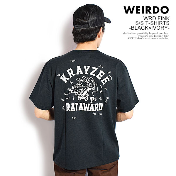 WEIRDO ウィアード WRD FINK - S/S T-SHIRTS -BLACK×IVORY- メンズ Tシャツ 半袖 バインダーネック クルーネックTシャツ atftps