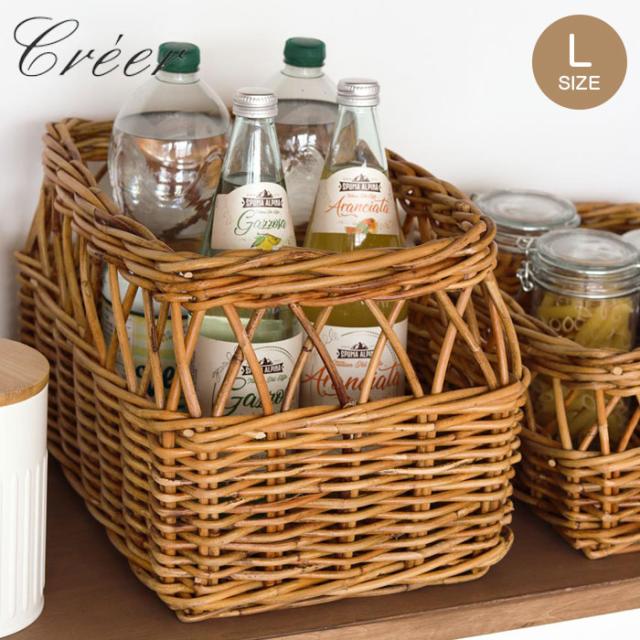 かご バスケット 収納 アラログ クロスストレージバスケットＬ ラタン 皮付き カゴ 長方形 天然素材 アジアン雑貨 ハンドメイド 収納かご 藤 小物収納 手編み 小物入れ おしゃれ インテリア 見せる収納 玄関 リビングの通販は 4,805円