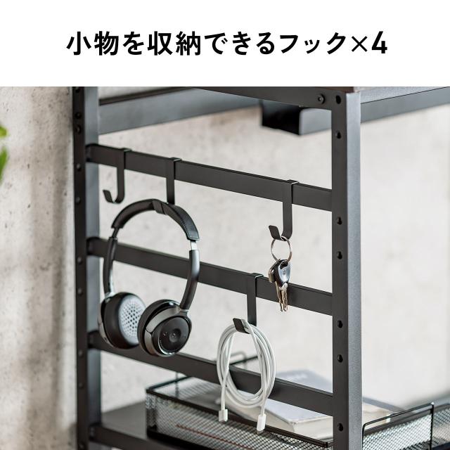 棚付きデスク シェルフデスク 棚板自由設置 横100cm 奥行50cm 木目調 小物置き 棚板3枚 フック付き サンワダイレクト[100-DESKH080M]_6