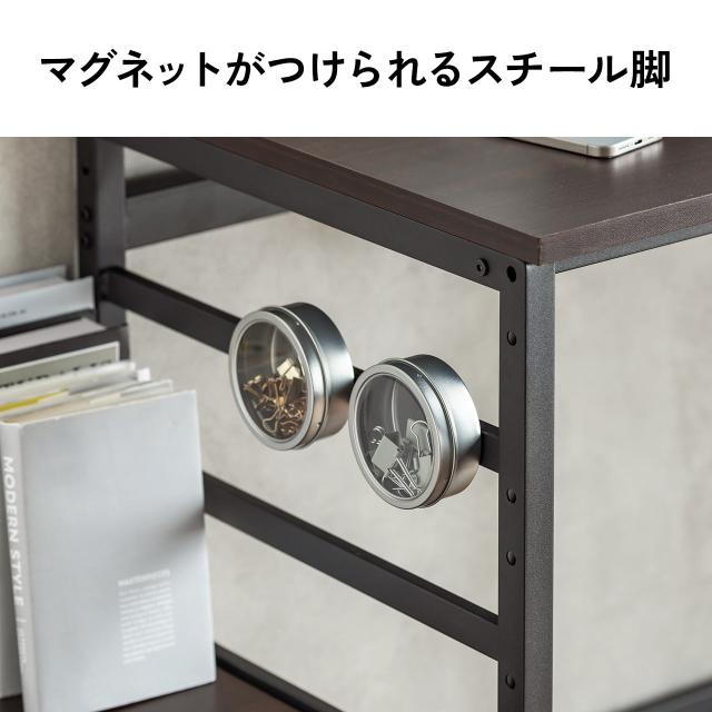 棚付きデスク シェルフデスク 棚板自由設置 横100cm 奥行50cm 木目調 小物置き 棚板3枚 フック付き サンワダイレクト[100-DESKH080M]_9