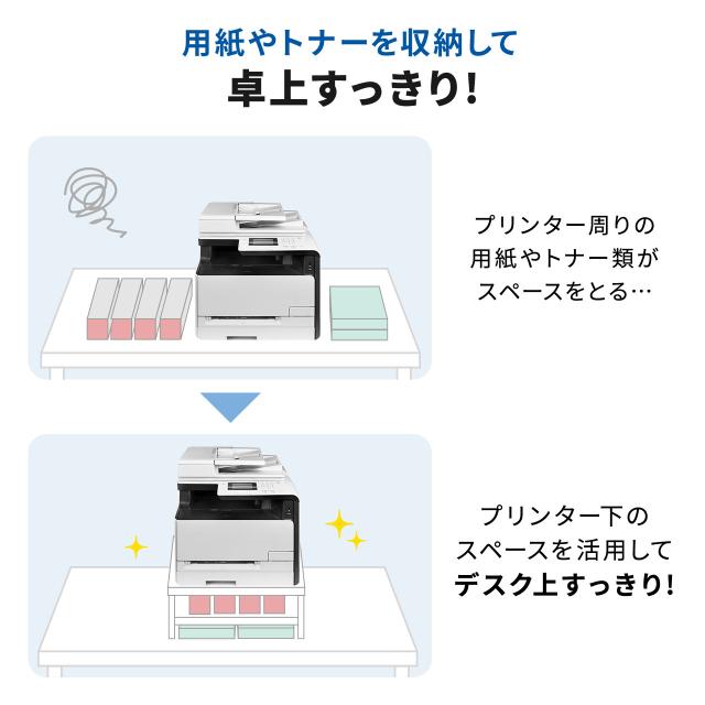 プリンタ台 卓上 レーザープリンター設置 クランプ固定 オフィス コンパクト2段 耐荷重50kg 60×60cm ホワイト[100-LPS021]_2