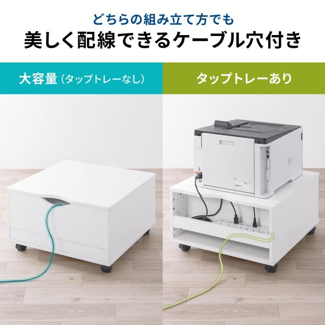 プリンタ台 プリンタラック キャスター ボックス 高さ35cm 幅60cm 奥行60cm タップ受け付[100-LPSF019W] 