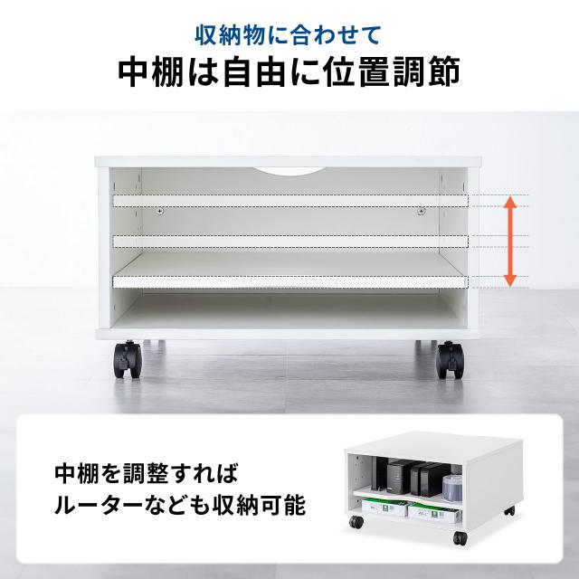 プリンタ台 プリンタラック キャスター ボックス 高さ35cm 幅60cm 奥行60cm タップ受け付[100-LPSF019W] 