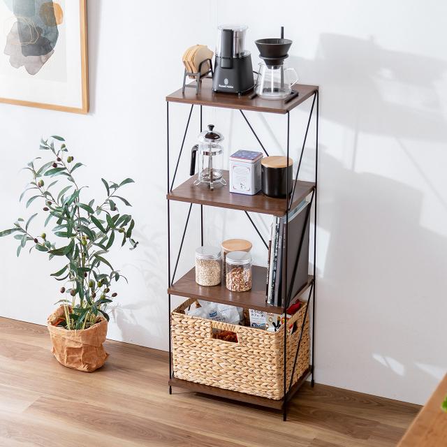 ダークブラウン4段木製ラック ダークブラウン木製シェルフ 4段 6