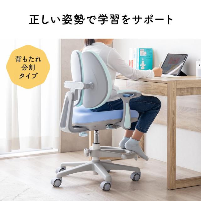 学習チェア キッズチェア 学習椅子 学習机用チェア 子供用学習チェア 姿勢サポートチェア 成長チェア ダブルバック ブルー ピンク[150-SNCK64]_1