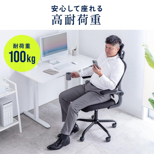 メッシュチェア オフィスチェア ロッキング 肘跳ね上げ 2Dアームレスト ミドルバック ヘッドレスト付き S字カープ ランバーサポート[150-SNCM43]_5