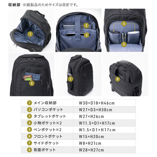 キャリーバッグ リュック機能 T字ハンドル 1本軸キャリーバー 2WAY ビジネス 機内持ち込み スーツケース 撥水 軽量 旅行 出張 1泊2日 ブラック[200-BAGCR015BK]_15