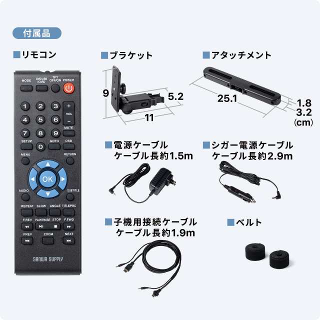 ヘッドレストモニター 後部座席 10.1インチ 親機/子機 2台セット 連結 車載モニター DVDプレーヤー HDMI入力 3.5mmミニプラグ USBメモリ