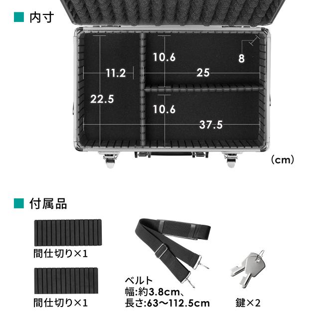 ワイヤレスガイドシステム収納ケース 400-HSGS002/MM-WGS6用 キャリングケース アルミケース 鍵付 ショルダーベルト付[400-HSGS-BOX2K]_8