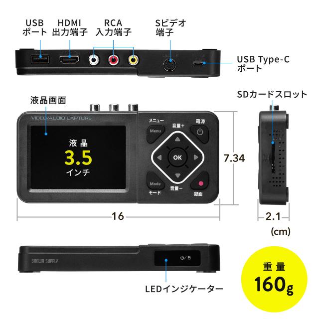 ビデオキャプチャー AV入力 HDMI出力 ビデオキャプチャーボックス RCA AV S端子 HDMI出力 2.4型モニター付き