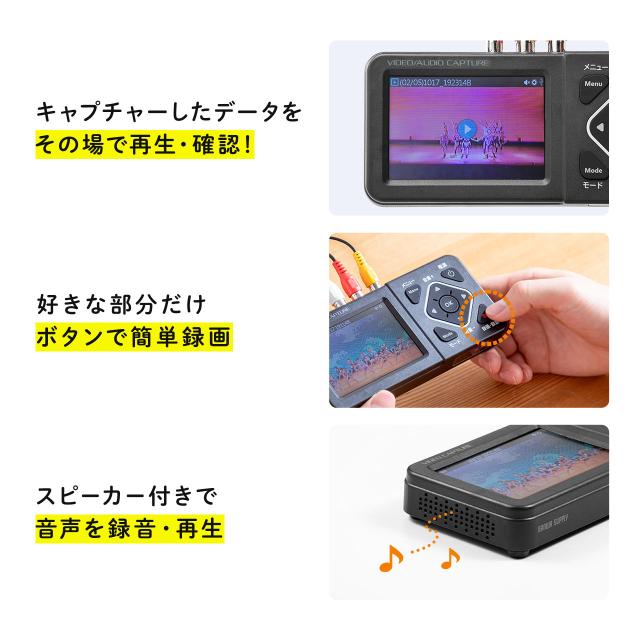 ビデオキャプチャー RCA AV S端子 HDMI出力 キャプチャーボード 480p 60Hz モニター付き 3.5インチ VHS ビデオテープ オーディオキャプチャ USBメモリ SDカード[400-MEDI029N]_5