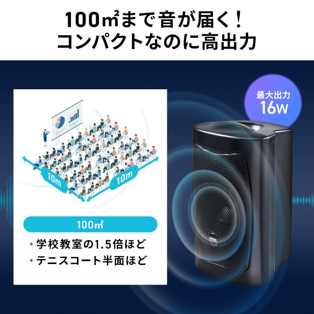 ワイヤレスマイク付 拡声器 スピーカー コンパクト 16W 有線マイク付