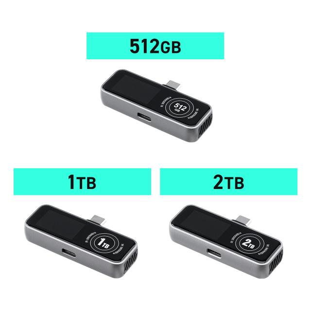 SSD 外付け 2TB 冷却ファン内蔵 液晶画面付き USB-C USB3.2Gen2 コンパクト ポータブル PD充電対応 バックアップ 超小型 読込990MB/s 書込960MB/s[600-IPCFAN2TB]