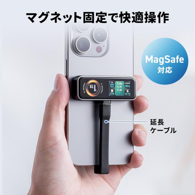 SSD 外付け 2TB 冷却ファン内蔵 液晶画面付き USB-C USB3.2Gen2 コンパクト ポータブル PD充電対応 バックアップ 超小型 読込990MB/s 書込960MB/s[600-IPCFAN2TB]