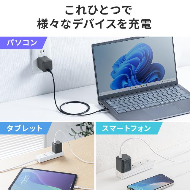 USB充電器 PD 充電器 最大65W 1ポート Type-C×1 GaN採用 折りたたみ式