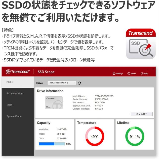M.2 SSD 1TB Type2280 最大転送速度5300MB/s NVMe1.4準拠 PCIe4.0×4 片面実装 Transcend製[TS1TMTE245S]_6