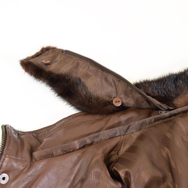 メンズ レザー ソフトラムダウンジャケットミンク襟付き(MZR1272)