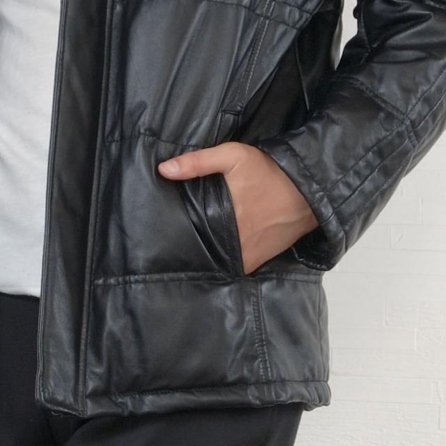 メンズ レザー ソフトラムダウンジャケットミンク襟付き(MZR1272)