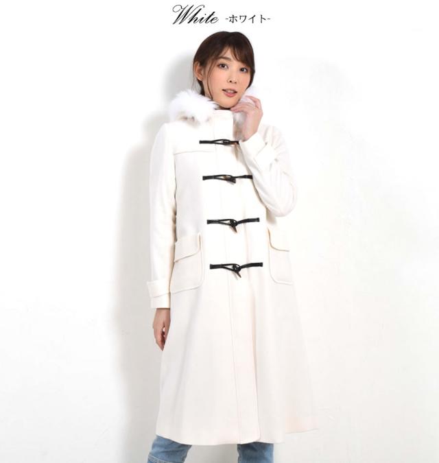 カシミヤ & ウール ダッフル コート ロング丈 フォックス トリム (CA3302) ウールコート カシミア カシミヤ ブレンド ウール フォックスファー フードコート フード付 アウター レディース ミセス きれいめ プレゼント ギフト[Merfirge]_4