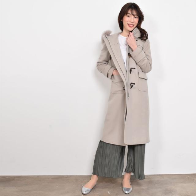 カシミヤ & ウール ダッフル コート ロング丈 フォックス トリム (CA3302) ウールコート カシミア カシミヤ ブレンド ウール フォックスファー フードコート フード付 アウター レディース ミセス きれいめ プレゼント ギフト[Merfirge]_9