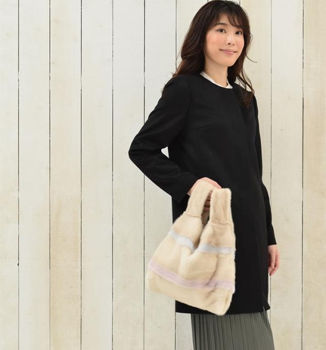 SAGA ミンク ファー ショッパー バッグ ストライプ (FB2960) 毛皮 ファー リアルファー ファーバッグ ハンドバッグ トートバッグ_5
