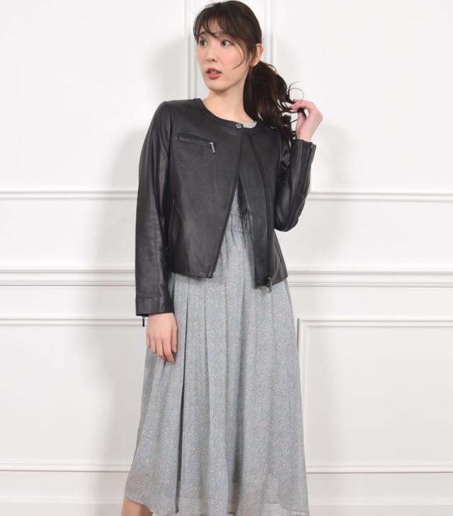 ラムレザー ライダース ジャケット ノーカラーレディース (KT61151