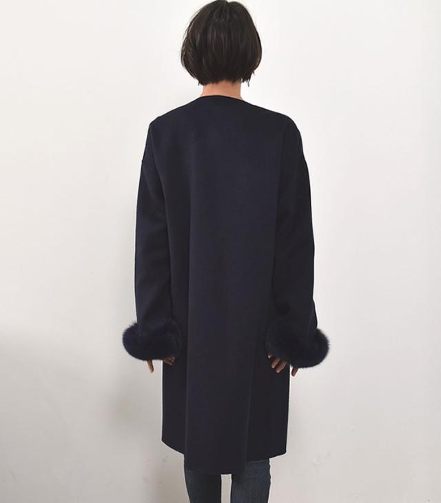 カシミヤ カシミア  & ウール ダブルフェイス カラーレス コート(CA3065)ウールコート カシミア バイカラー 毛皮 ファー SAGA ロングコート アウター レディース ミセス プレゼント ギフト秋冬 通勤 カシミヤ カシミア & ウール ダブルフェイス カラーレス コート(CA3065