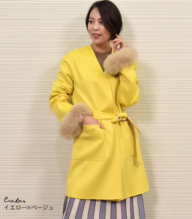 カシミヤ カシミア & ウール ダブルフェイス ノーラペルコート (CA3066