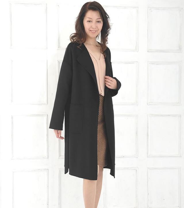 カシミヤ 100% ダブルフェイス ノーカラー ラップ コート (C3233) カシミヤ 100% ダブルフェイス ノーカラー ラップ コート (C3233)の