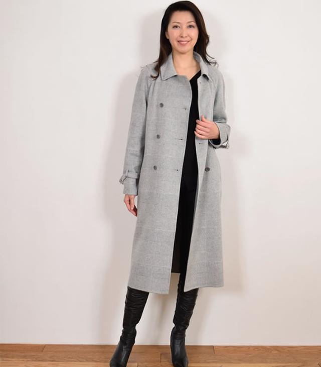 カシミヤ 混紡 ダブル フェイス グレンチェック トレンチ コート (CA3218) カシミヤ 混紡 ダブル フェイス グレンチェック トレンチ コート