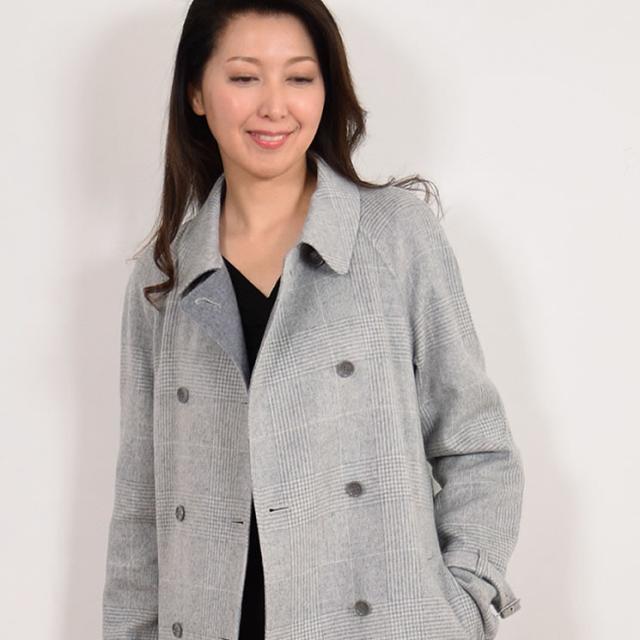 カシミヤ 混紡 ダブル フェイス グレンチェック トレンチ コート