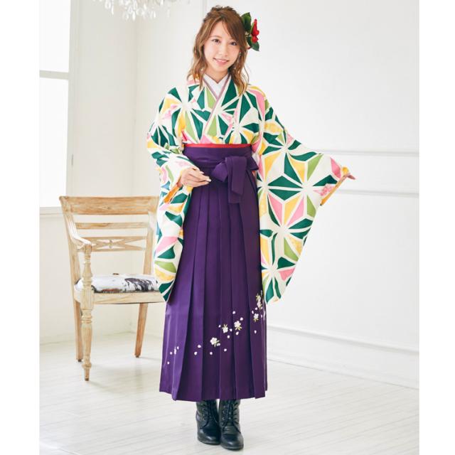 卒業式 袴 レンタル 女 袴セット 卒業式袴セット 2尺袖着物 袴 フルセットレンタル 緑系のモダン麻の葉 レトロ モダン 大学 安いの通販はau Pay マーケット なでしこ