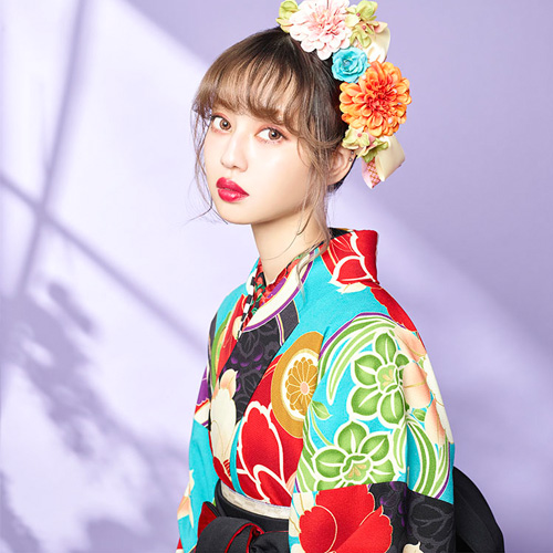 卒業式 袴 レンタル 女 袴セット 卒業式袴セット フルセット 水色地に椿と牡丹 菊の花紋 Japan Style 中村里砂 丸紅 レトロ モダンの通販はau Pay マーケット なでしこ