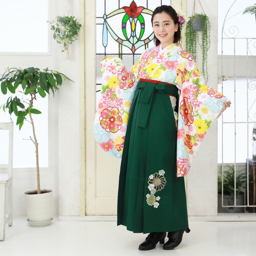 【販売】〔zu〕当店オリジナル 袴 セット 卒業式 女性 ブーツ付き16点フルセット 購入 卒業式袴セット 2尺袖着物＆袴 「白地に桜と菊」ブーツ レトロ モダン 大学 販売 安いの通販は