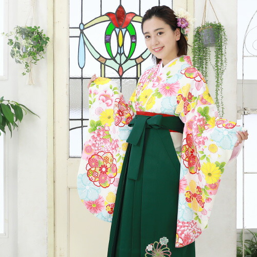 【販売】〔zu〕当店オリジナル 袴 セット 卒業式 女性 ブーツ付き16点フルセット 購入 卒業式袴セット 2尺袖着物＆袴 「白地に桜と菊」ブーツ レトロ モダン 大学 販売 安いの通販は