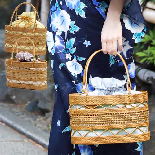 なでしこ アタかごバッグ 選べる3柄 浴衣 バッグ 大きめ 巾着 かご巾着 かごバッグ かご アタ 夏祭り 夏 水色 ベージュ 薄紫の通販はau Pay マーケット なでしこ