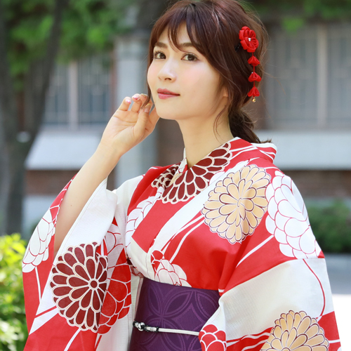 浴衣 セット 大人 レトロモダン 高級変わり織り綿浴衣3点セット 赤と生成りの染め分け地にレトロ菊 浴衣 赤 レディース Sサイズ ジュの通販はau Pay マーケット なでしこ