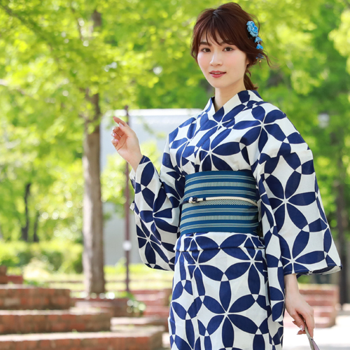 浴衣 セット レトロ 大人 レトロモダン  高級変わり織り綿浴衣3点セット「生成り地に紺の花紋」  浴衣 紺 レディース 浴衣 セット レトロ 大人 レトロモダン 高級変わり織り綿浴衣3点セット