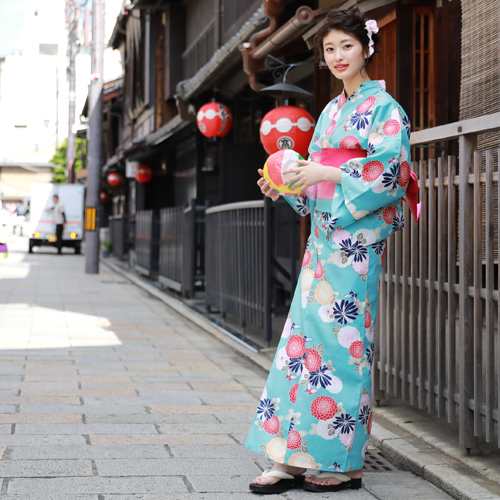 浴衣 セット レトロ 大人 高級変わり織り綿浴衣3点セット「水色地に菊と蝶」浴衣 水色 菊 蝶 浴衣帯 赤 水玉 レディース 古典柄 大人 モ｜au  PAY マーケット